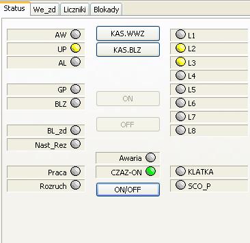 Status: Sygnalizacja statusu gotowości pola GP Blokada załączenia pola BLZ Sygnalizacja akustyczna stacji AW (awaryjne wyłączenie) / UP(uszkodzenie w polu) / AL(alarm) Przyciski kasowania