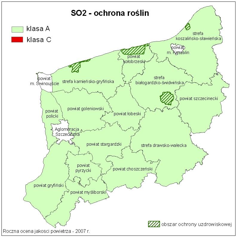 4.2. Klasyfikacja stref województwa zachodniopomorskiego dla poszczególnych zanieczyszczeń dokonana z uwzględnieniem kryteriów ustanowionych dla ochrony roślin: poziomów dopuszczalnych, poziomów