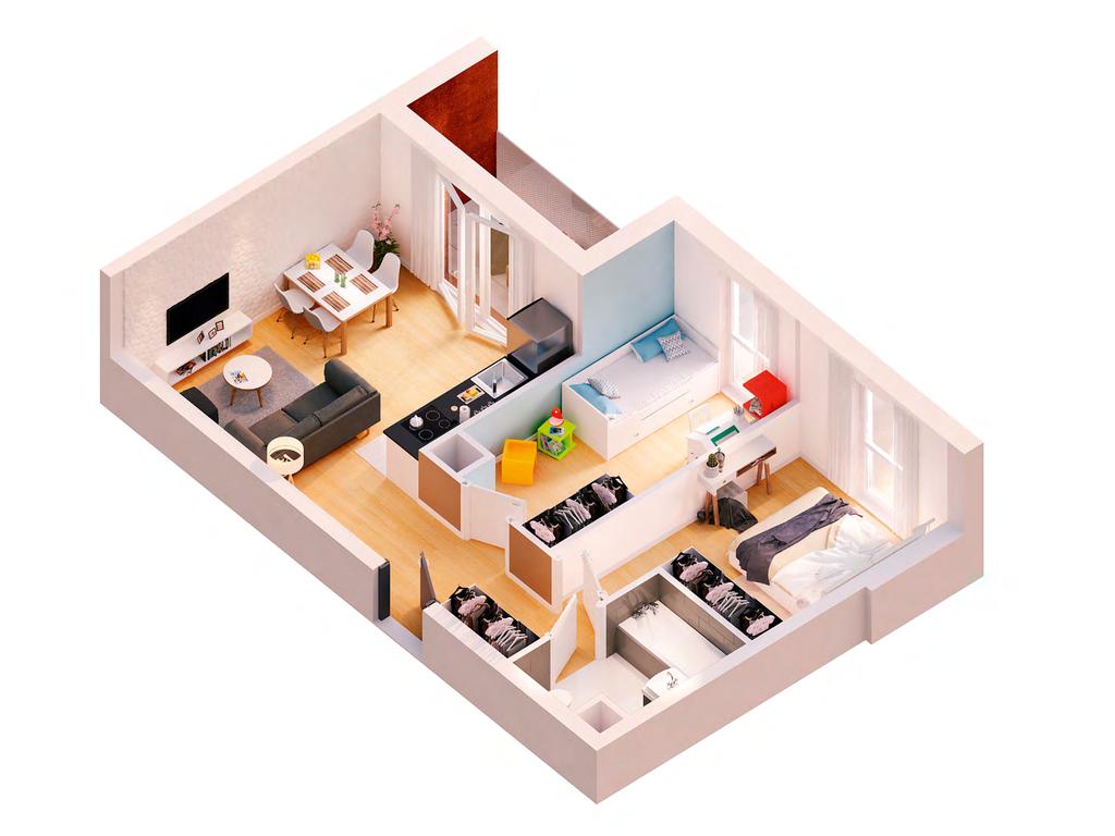 Loggia 5,59 m² Komfortowe dla rodziny 50,17 m² Salon z aneksem kuchennym