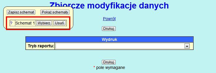 Generowanie raportu według schematu Jeśli mamy już zapisany schemat raportu, nic nie stoi na przeszkodzie aby posłużyć się nim podczas kolejnego generowania.