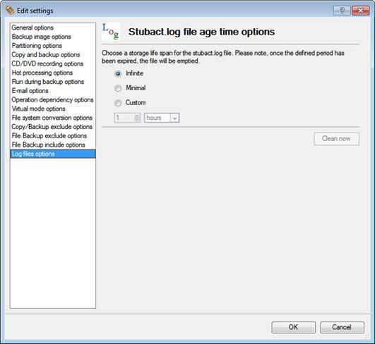 Log Files Options W sekcji tej można określić cykl użytkowania magazynu z pliku stubact.