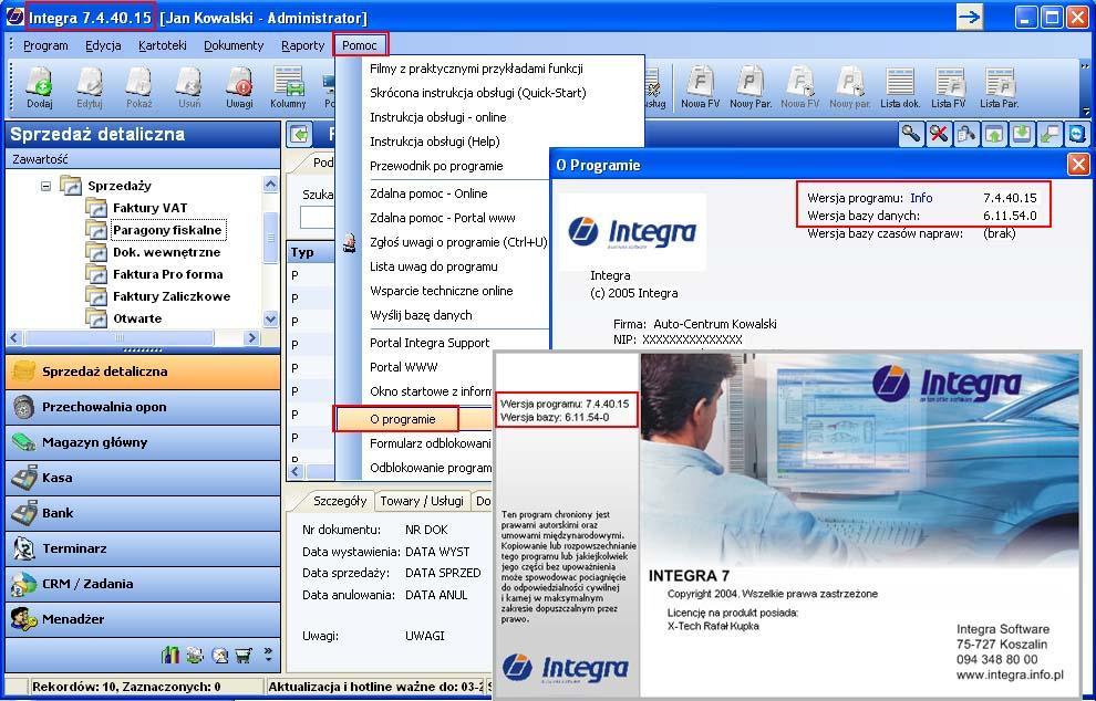 Rysunek 10 Informacja o posiadanej wersji Ostatnią czynnością