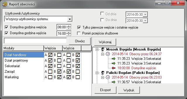 Rejestracja czasu pracy W programie ACCO-SOFT-LT znajduje się narzędzie do rejestracji czasu obecności użyt kowników.