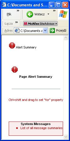 1.2) Komponenty komunikatów wyjściowych Alert Summary: Wyświetlanie komunikatów o błędach type: typ ikony summary: jeśli nadano tekst, wtedy ukaże się komunikat detail:ustawiona wartość tego pola