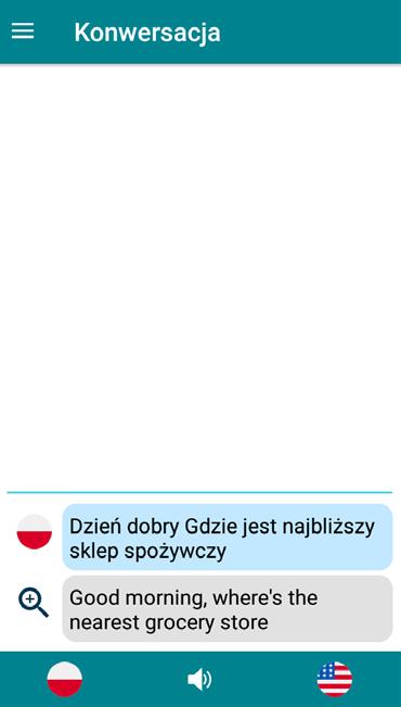 12 Tłumaczenie trwa około dwóch sekund. Rozpoznane i przetłumaczone zdania pojawią się na ekranie. Urządzenie od razu wypowie tłumaczenie a ikona zmieni się na.