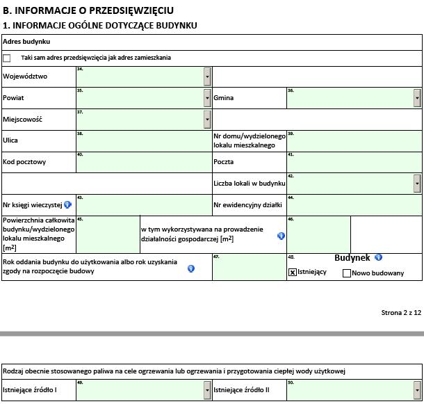 Wniosek o dofinansowanie Informacje we wniosku : Dane dotyczące budynku adres, numer księgi