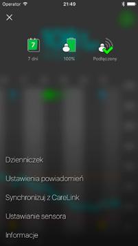 Dzięki automatycznej synchronizacji, dane z aplikacji Guardian Connect są przesyłane do zakładki CareLink Connect na stronie internetowej CareLink Personal co około pięć minut.