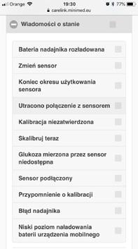 Jeśli powiadomienie nie zostanie usunięte w aplikacji Guardian Connect, do partnera terapii zostanie wysłana wiadomość tekstowa z 0 30 minutowym opóźnieniem ustawionym w zakładce Wybierz