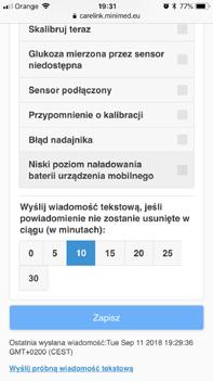 wybierze go w opcji Wybierz zawiadomienia na stronie internetowej CareLink Personal.