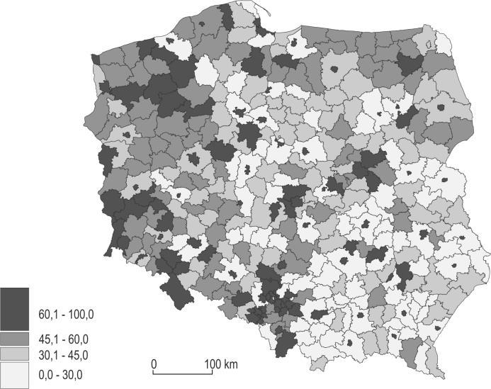 a) W którym z poniższych województw lesistość jest największa (podkreśl poprawną odpowiedź)?