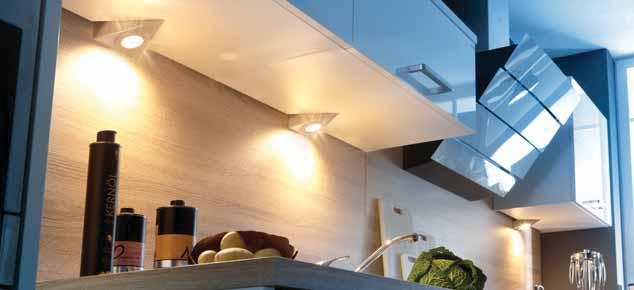 UL 2-LED F Triangular LED under cabinet luminaire in stainless steel with planar light 40-60 cm Power supply track system Introduction Connection: LED transformer DC 24 V UL 2-LED F ww nw Life: