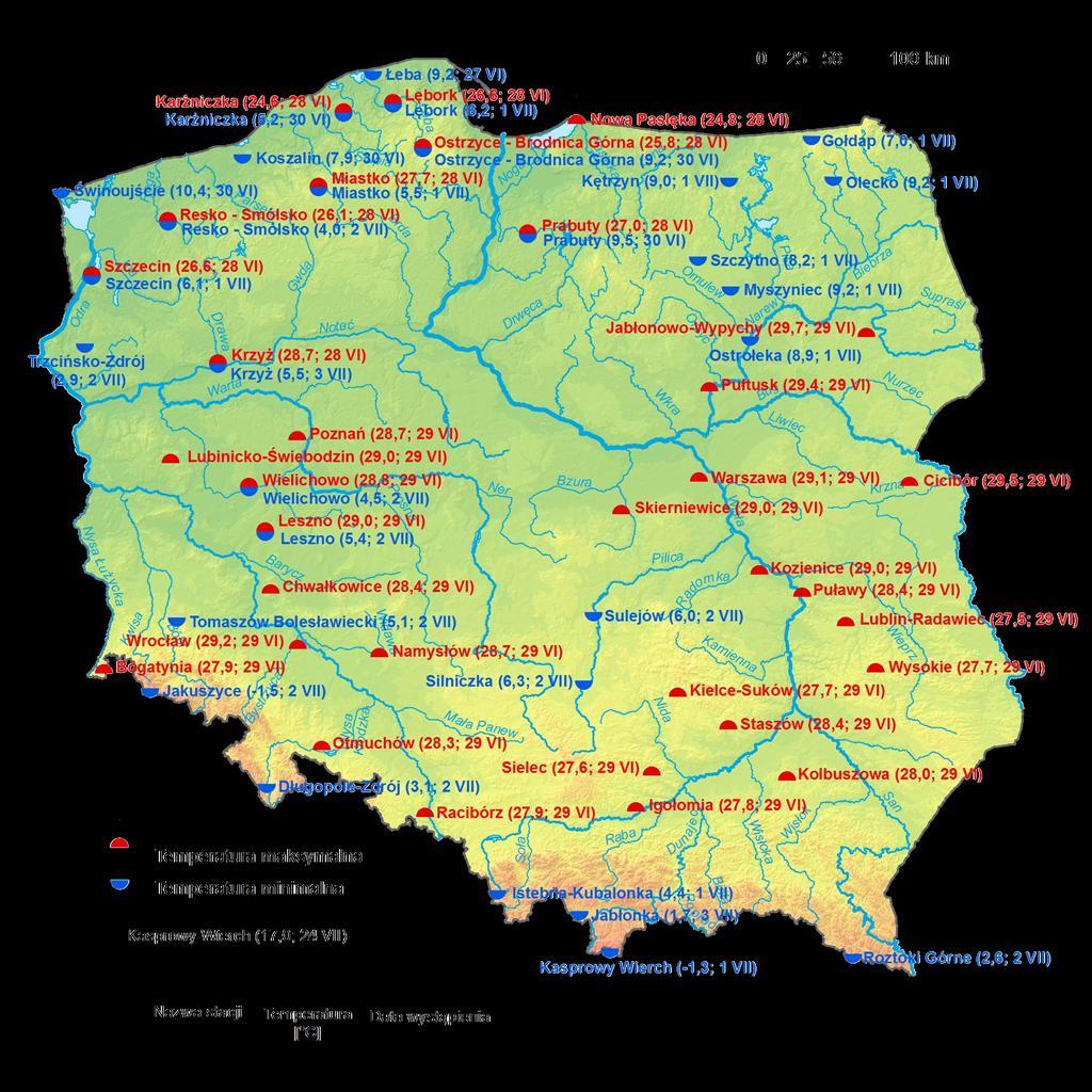 2. Temperatury ekstremalne w regionach