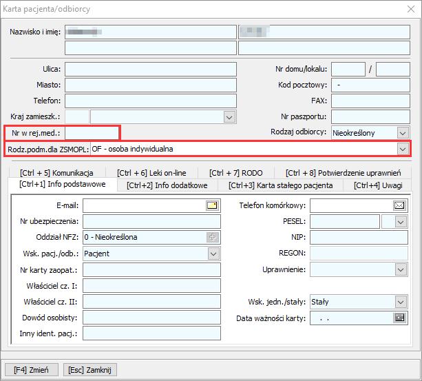 Pole Id w Rej. Medycznym należy pozostawić puste; opcjonalnie można uzupełnić pole: NIP (lecz nie jest to wymagane).