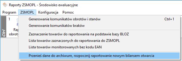 dostępnej z głównego menu ZSMOPL PRZENIEŚ DANE DO ARCHIWUM, ROZPOCZNIJ RAPORTOWANIE NOWYM BILANSEM OTWARCIA ma możliwość zarchiwizowania już istniejących raportów (np.