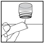 Opróżnianie strzykawki a. Powoli naciskać na tłok, aby przenieść płyn ze strzykawki do pojemnika do mieszania (patrz rycina 5). Rycina 5 Krok 5. Wsypywanie proszku do pojemnika a. Otworzyć saszetkę.