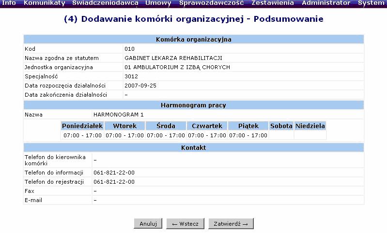 Dane kontaktowe stanowią przedostatni krok uzupełniania informacji o komórce. Wybór opcji Dalej pozwoli przejść do okna Podsumowania wprowadzonych danych.