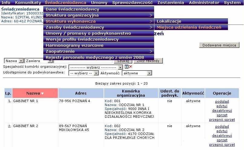 Rys. 6.21 Przykładowe okno dodawania lokalizacji - podsumowanie Po kliknięciu w oknie lokalizacji na link - moŝemy przeprowadzić edycję lokalizacji.