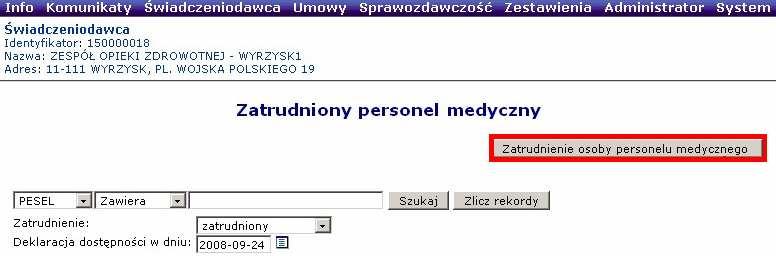 W poszczególnych kolumnach zawarte są wszystkie informacje wprowadzone do systemu, które są wymagane podczas zatrudniania nowej osoby.