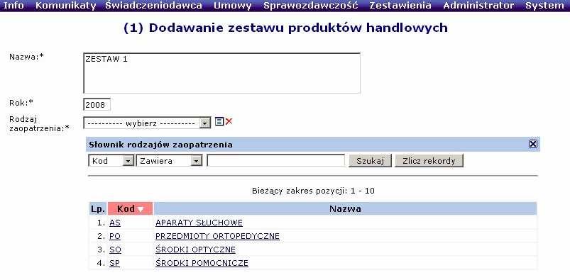 Rys. 6.108 Dodawanie zestawu produktów handlowych JeŜeli wszystkie dane się zgadzają naleŝy wybrać opcję Dalej by zapisać zestaw.