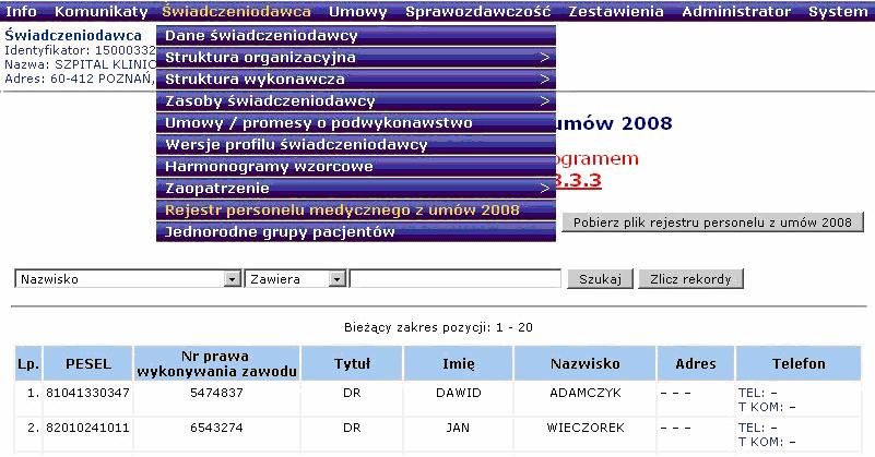 przycisku Szukaj. JeŜeli wybrane filtry są zgodne, z choć jednym istniejącym zestawem to zostanie on wyszukany na liście.