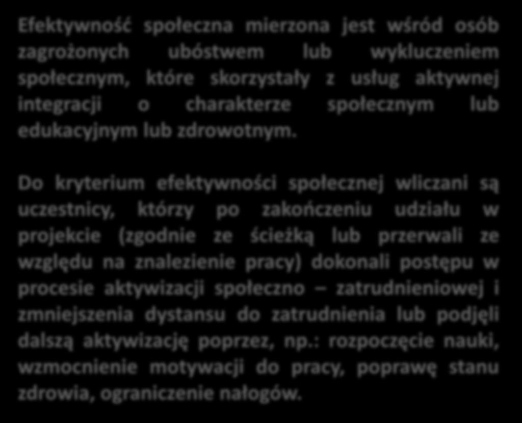 Efektywność zatrudnieniowa Efektywność społeczno-zatrudnieniowa Efektywność społeczna Szczegółowe informacje o tym jak obliczać poziom efektywności społecznej i zatrudnieniowej znajdują się w