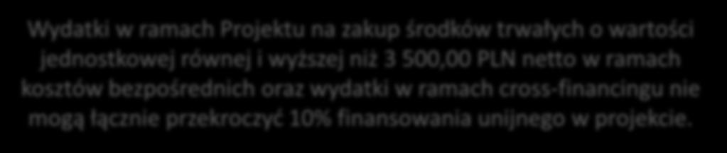 KWALIFIKOWALNOŚĆ WYDATKÓW CROSS-FINANCING Cross-financing dotyczy wyłącznie: zakupu nieruchomości, zakupu infrastruktury, rozumianej jako elementy nieprzenośne, na stałe przytwierdzone do