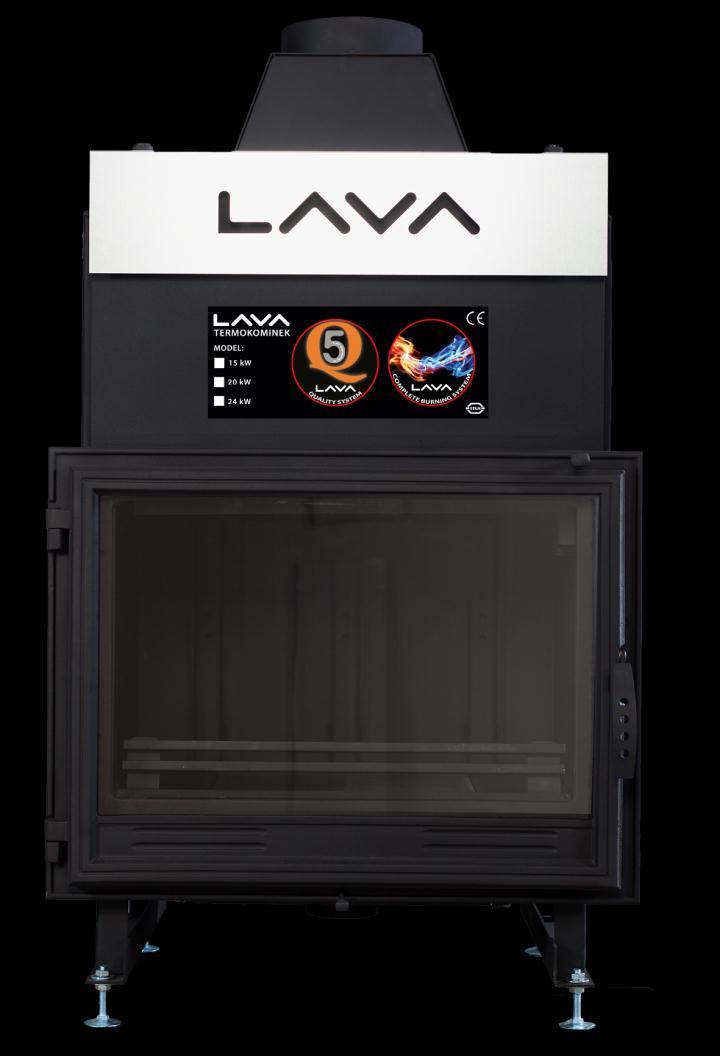 Termokominek LAVA BASE P front płaski Wyposażenie standardowe każdego Termokominka LAVA BASE: Układ zabezpieczający (wężownica) Dodatkowy dolot powietrza z zewnątrz Zintegrowana przepustnica spalin