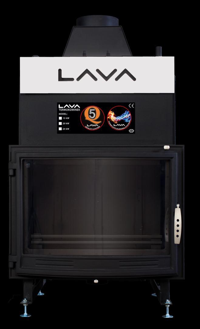 Termokominek LAVA BASE PA front panoramiczny Wyposażenie standardowe każdego Termokominka LAVA BASE: Układ zabezpieczający (wężownica) Dodatkowy dolot powietrza z zewnątrz Zintegrowana przepustnica