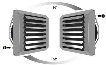 УСТАНОВКА A B C D 2,5-8,0 2,5-10,0 min. 0,3 min. 0,5 Die Warmwasser-Heizlüftern können beliebig vertikal bzw. horizontal montiert werden. Bei der Montage sind die empfohlene Abstände zu beachten.