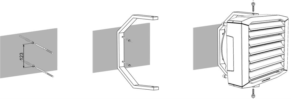 45 o or 60 o. It is possible to rotate it along the points of the bracket connection with the unit. The INOX bracket is not standard equipment of the heater.