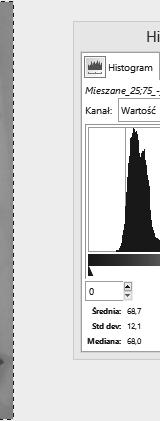 Liczba pikseli zaznaczonych przez narzędzie Różdżka dla ziaren kruszywa bazaltowego niepokrytego lepiszczem