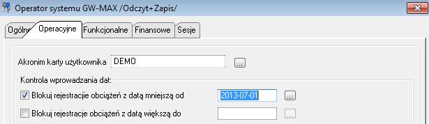 W tym miejscu można wprowadzić blokadę rejestracji obciążeń (wprowadzanych odczytów).