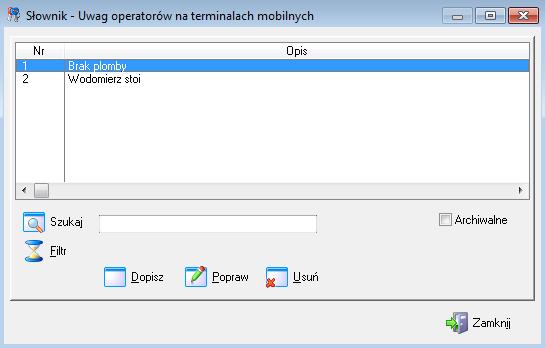 Słownik uwag operatorów na terminalach mobilnych Jest to słownik uwag, które mogą wykorzystywać