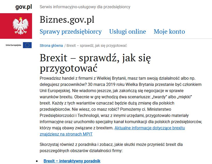 DZIAŁANIA MPiT W ZAKRESIE BREXITU Dedykowana zakładka na stronie MPiT na gov.