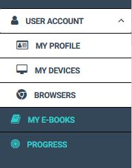 USER ACCOUNT (KONTO UŻYTKOWNIKA) To menu zawiera sekcje: My Profile (Mój profil), My Devices (Moje urządzenia) i Browsers (Przeglądarki).