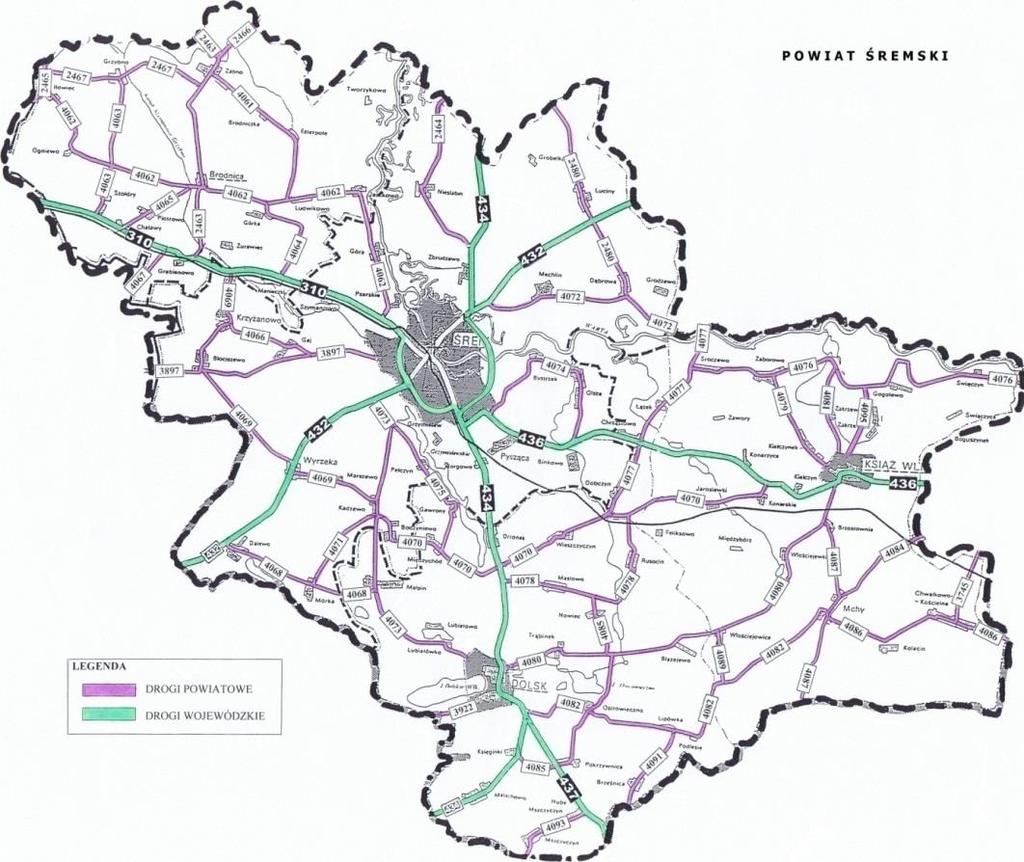 Rysunek 5. Mapa sieci dróg w powiecie śremskim Źródło: http://www.