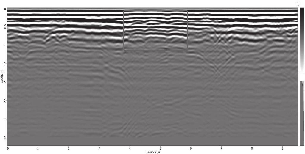 L. Gazda, F. Jaroszyński, D. Kowalski, D. Prucnal, Sondażowe badania georadarowe Profil K13 Rys. 10. Falogram profilu K12. K13 (rys.
