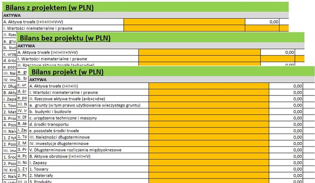 Widok Bilans W widoku Bilans należy podać: W widoku Bilans powinna być podana informacja o planowanych tzw. wartościach bilansowych.