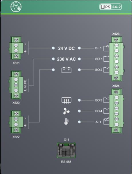 4.3. Moduł UPS 24-2 Moduł UPS UPS 24-2 z wyjściem DC 24 V o mocy 300 W. Umożliwia Bezprzerwowe zasilanie urządzeń po zaniku głównego źródła zasilania AC 230 V.