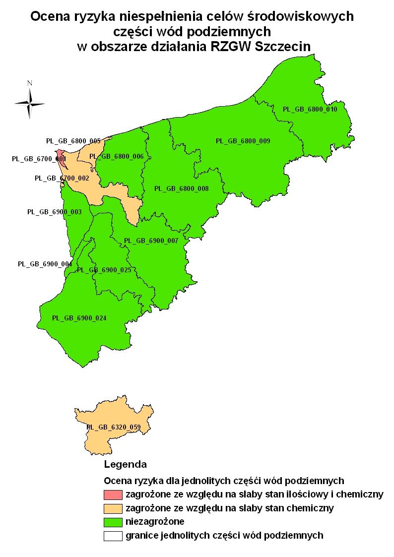 Z 13 jednolitych części wód podziemnych 4 uznano za zagrożone: - wyspa Uznam - zachodnia część wyspy Wolin, Zalew Szczeciński, zlewnia rzeki Gowienica - centralna i wschodnia część wyspy Wolin -