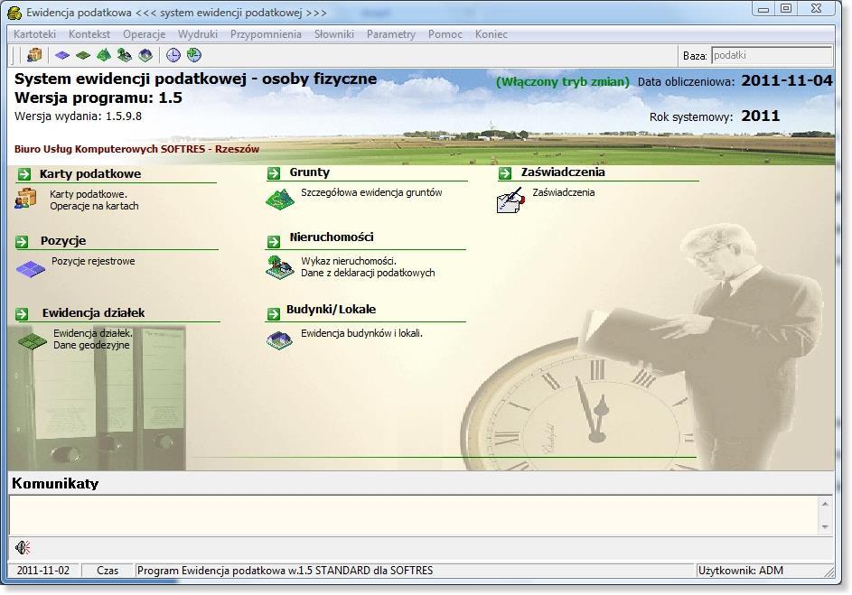 Menu Data systemowa Kontekst i wersja programu Opcje główne programu Stopka programu 3.2.1. Menu użytkownika.