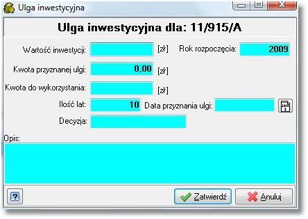 gruntowej. Najpierw wprowadzamy Typ ulgi korzystając ze słownika, następnie określamy Ilość lat obowiązywania ulgi (o ile program nie przydziela tego automatycznie).