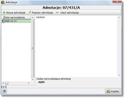 Po wybraniu zakładki z panelu przycisków użytkownik systemu ma możliwość dopisania komentarza w w/w pola. 7.7.10 Dodawanie adnotacji do karty.