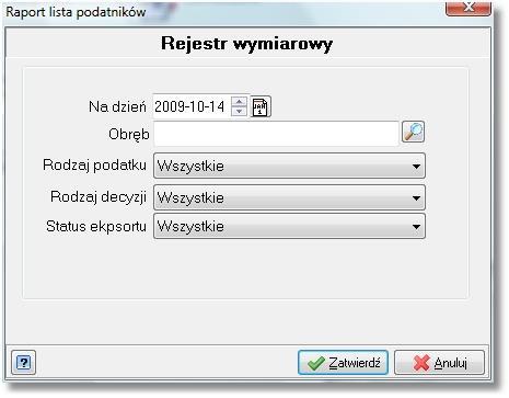 podatku i decyzji oraz status eksportu do księgowości. Przycisk rozpoczyna generowanie rejestru. 10.4. Rejestr przypisów i odpisów.