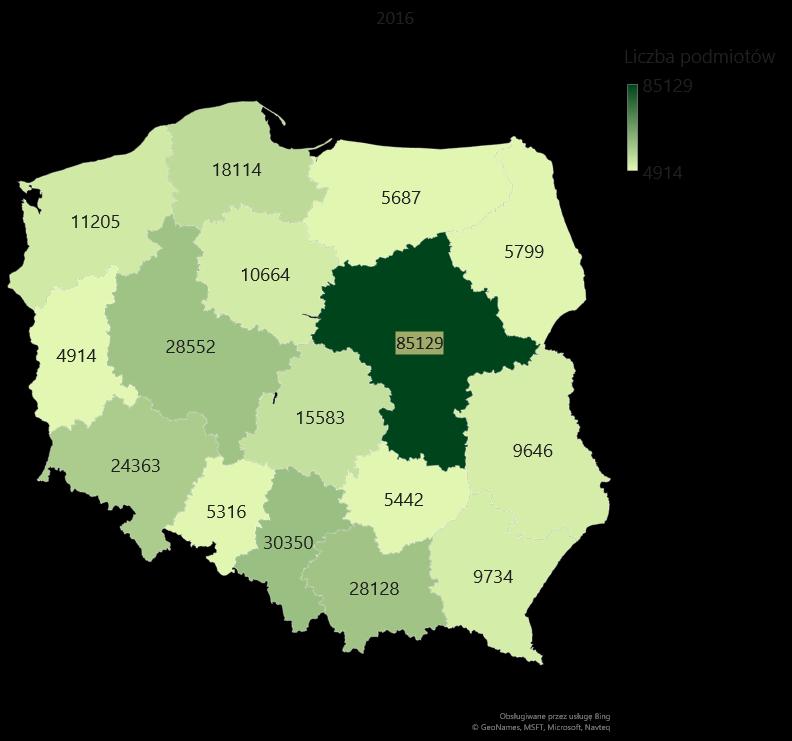 Liczba podmiotów gospodarczych w branżach kreatywnych Polsce (2016) Liczba