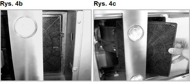 Filtr węglowy jest widoczny i dostępny po usunięciu filtrów metalowych (Rys.4a).