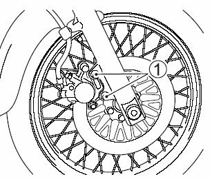 Demontaż przedniego koła 1. Ustaw motocykl na nóżce bocznej. 2. Odkręć śruby (1) mocujące zacisk i zdjąć zacisk.