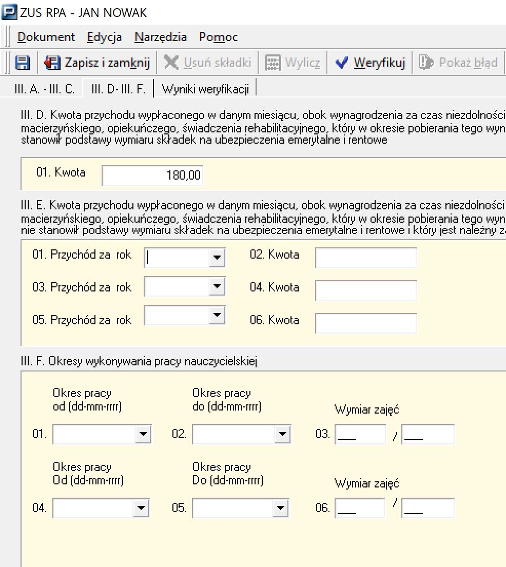 W formularzu ZUS RPA wskazana zostanie wysokość części nieoskładkowanego