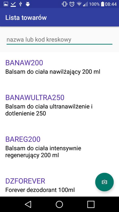 5.1.5. Towary W oknie Lista towarów (wymagana synchronizacja) znajduje się lista z towarami wraz z ich