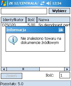 Po przeglądnięciu lub przefiltrowaniu towarów, aby towar został skompletowany należy w niego dwukrotnie kliknąć lub nacisnąć Enter Wprowadzenie kodu kreskowego.